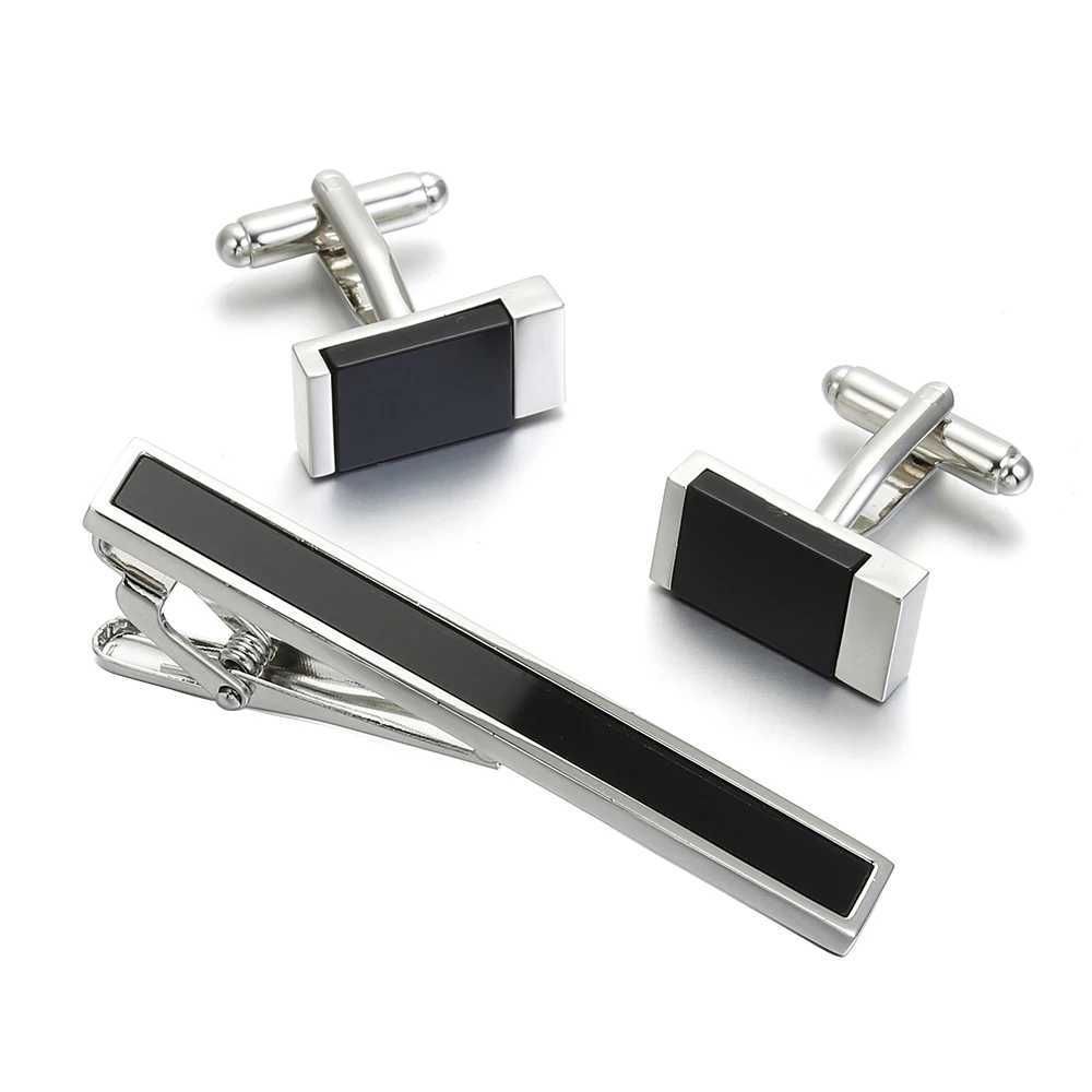 Vajra brass cufflinks tie clips 3Pcs set luxury Bonito black stone gemstone classic necklace tie pin rod set 35 W250111