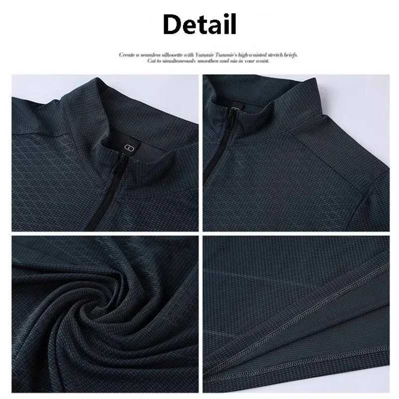 Quick drying long sleeved T-shirt mens autumn and winter gym running and training track and field fitness clothing half zip top W250111