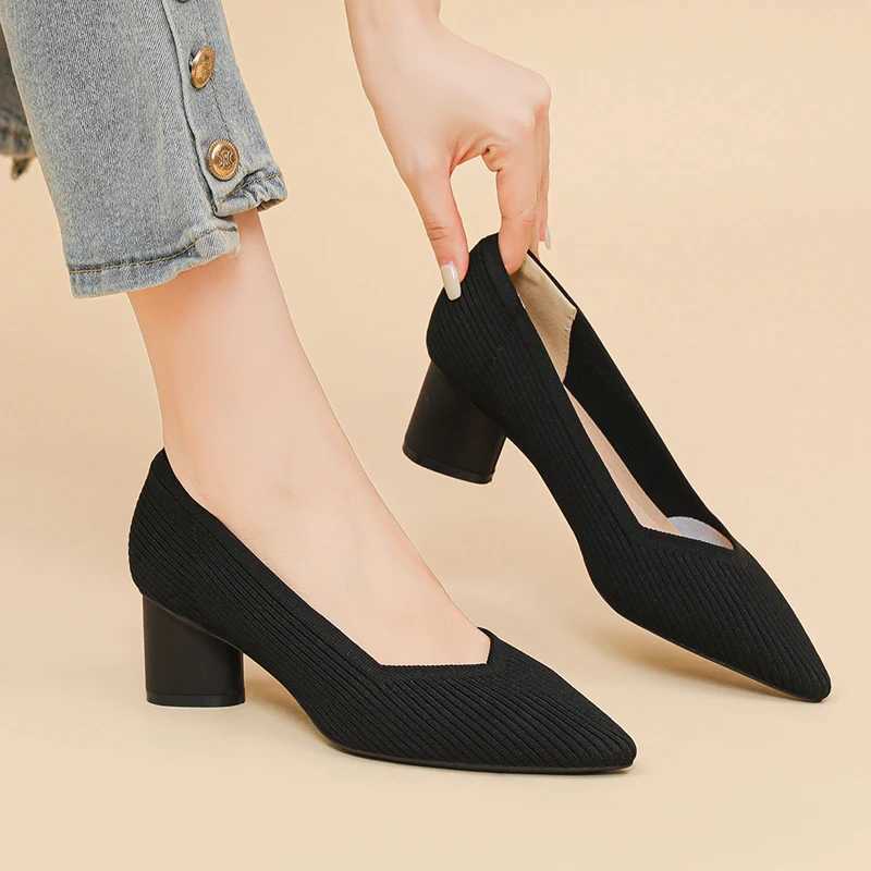 New Arrival Womens high heels knitted breathable anti slip rubber sole 2025 new version 6cm high T250110