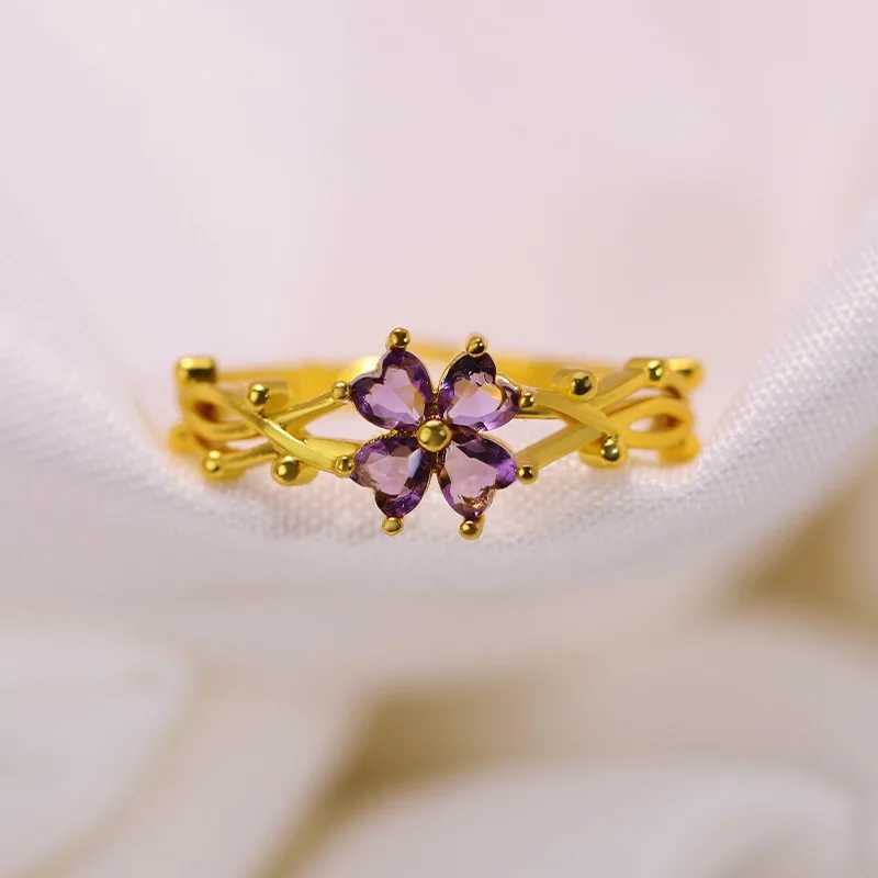 Fashionable French Violet Open Adjustable Ring Miniature Inlaid Stainless Steel Lamp Luxury Simple Wedding RingXJ250412