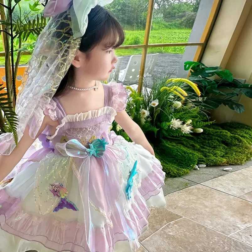 2025 Fashion Little Girl Mermaid Lolita Princess Baby Bow Suspension Summer New Dress W250111