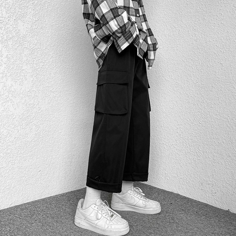 Fashion brand Japanese loose straight leg workwear pants for men's Instagram functional hip-hop wide leg cropped casual pants
