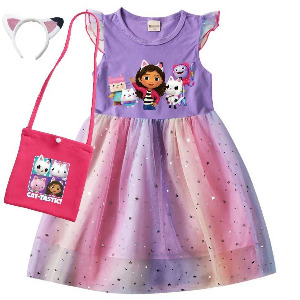 Gabbys Dollhouse Childrens Clothing Girl Princess Dress Bag Childrens Cute Cat Delicious Wedding Par Vestitos W250111