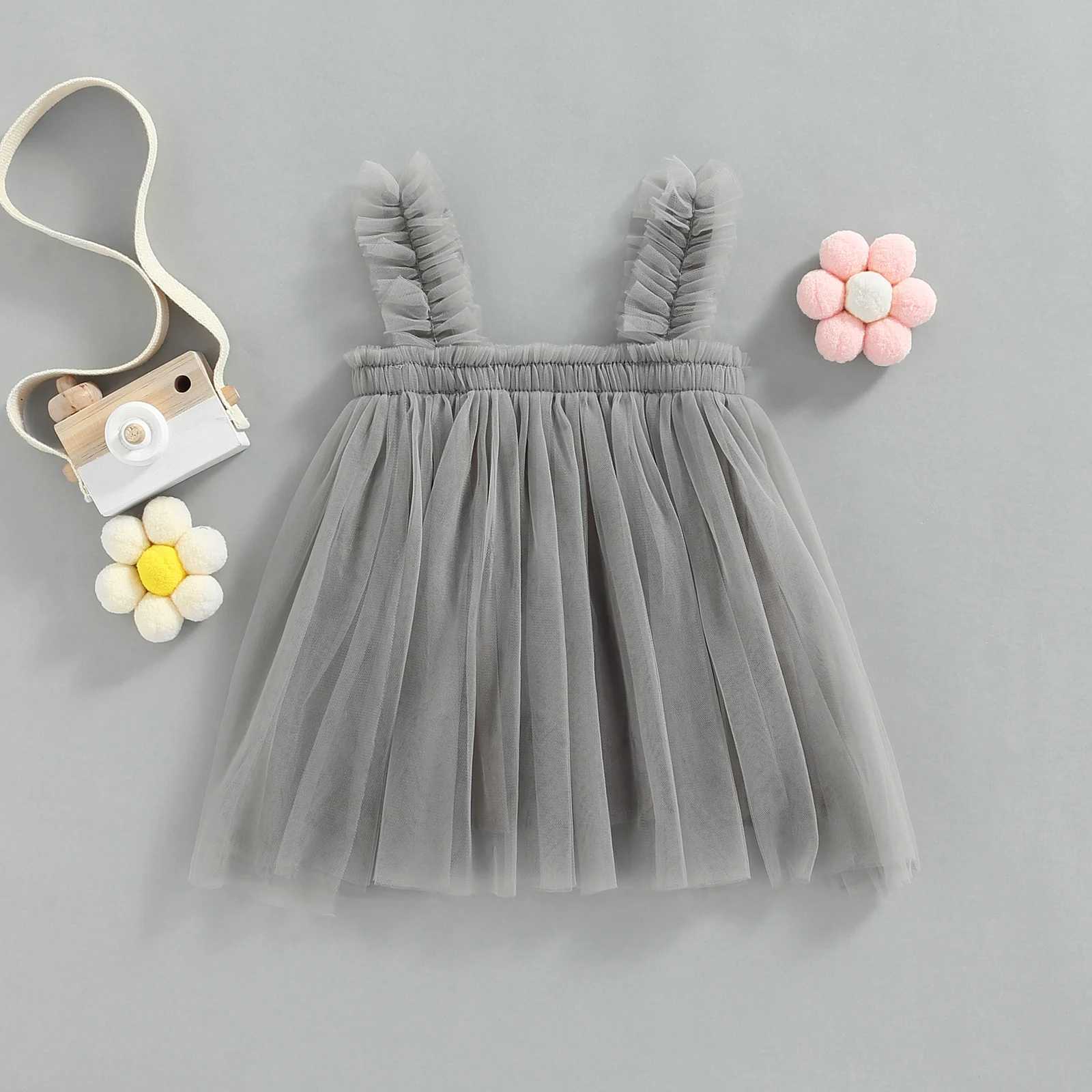 Childrens baby girl mesh chiffon dress sleeveless pleated solid summer dress used for Par stage show 6M-5T W250111