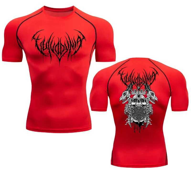Trendy Y2K Skeleton Printed Compression Shirt Mens Running T-shirt Fitness Fast Drying Compression Shirt S-3XL W250111