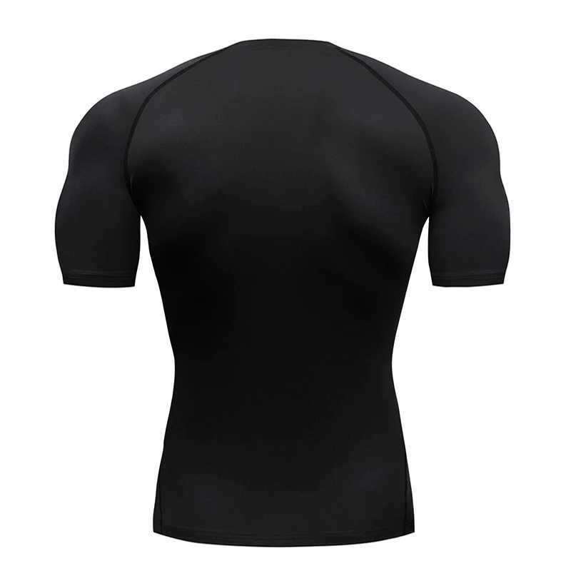 Sports running T-shirt mens compression short sleeved fitness suit black top quick drying gym sportswear W250111
