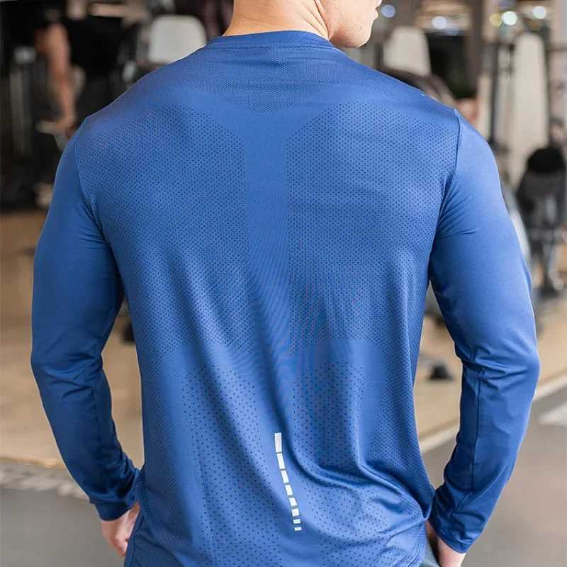 Mens sports fitness long sleeved outdoor badminton quick drying training shirt casual thin running top bodybuilding sportswear W250111