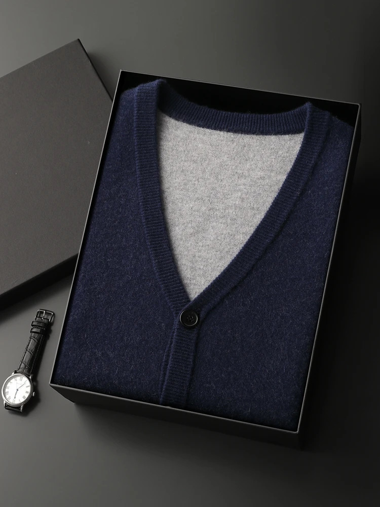 Autumn Winter High Quality Mens VNeck Thick Waistcoat Knitwear 100 Cashmere Sweater Soft Sleeveless Cardigan Preppy Tops 250107