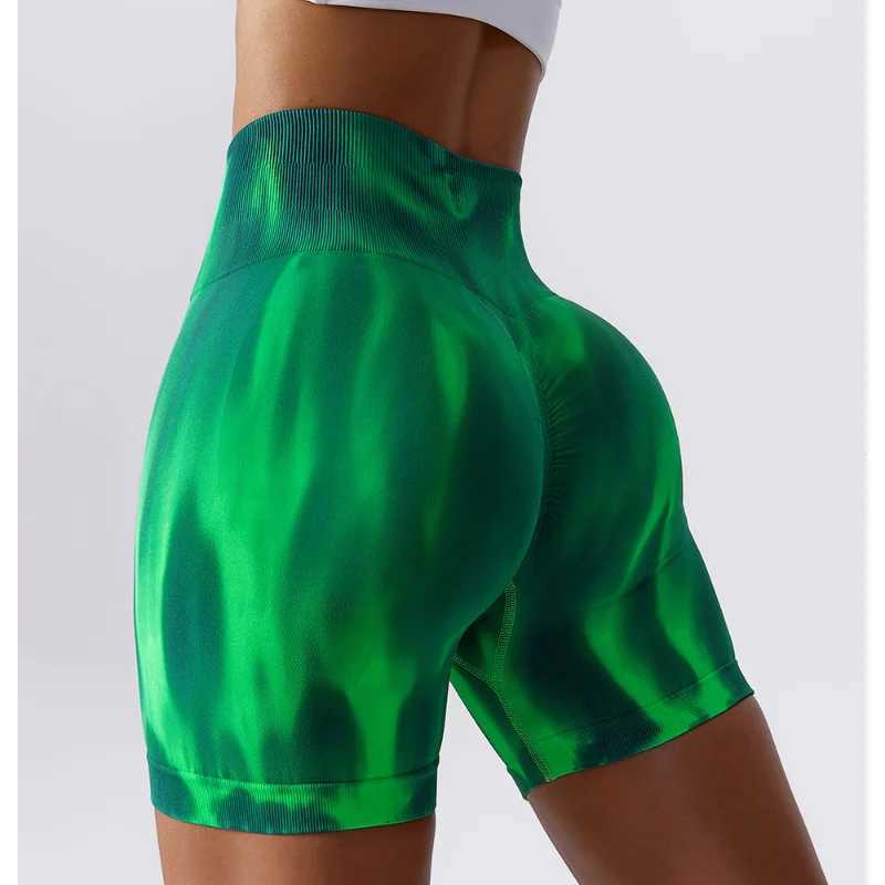 2023 Summer Women Tie-Dye Yoga Shorts Seamless High Waist Peach Hip Fitness Shorts Cycling Gym Push Up Tight Sports ShortsXJ250111