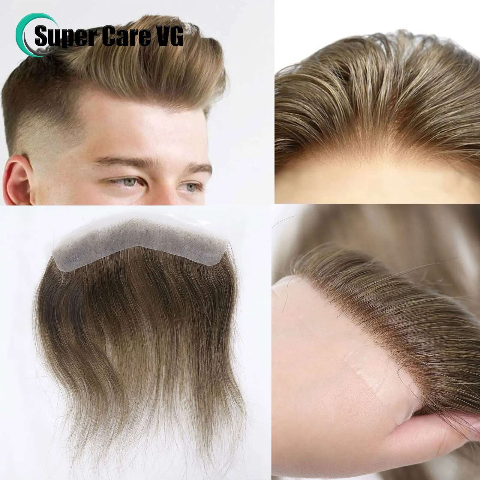 0.06Mm Brown Straight Man Toupee V Style Frontal Haire For Men 15Cm Human Hair Ultra Thin Skin PU Men's Capillary Prosthesis