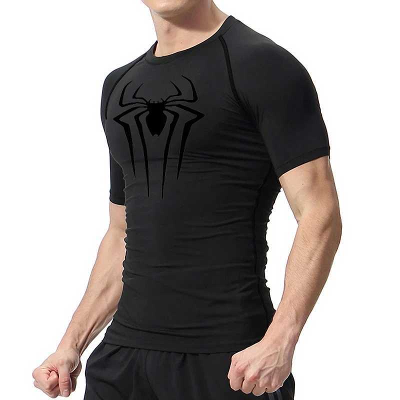 Spider Print Mens Compression T-shirt Summer Short Sleeve Rash Guard Gym Exercise T-shirt Sports Quick Drying Underwear Top W250111