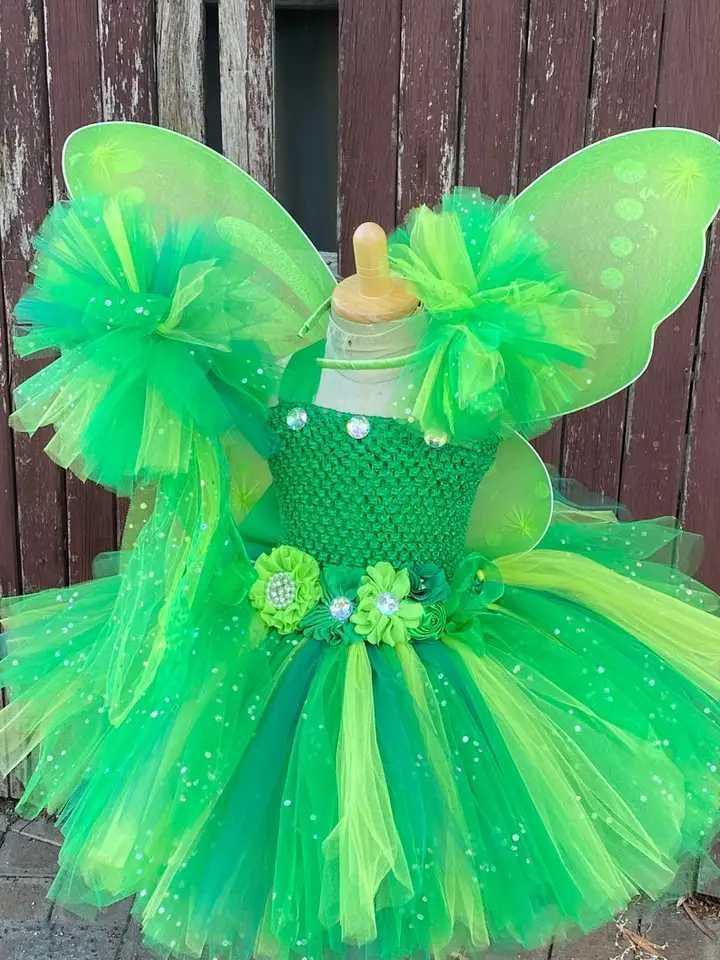 Girl Green Flower Fairy Dress Childrens Flash Tutu Dress Butterfly Wings and Clockwork Set Childrens Role Playing Par Clothing W250111