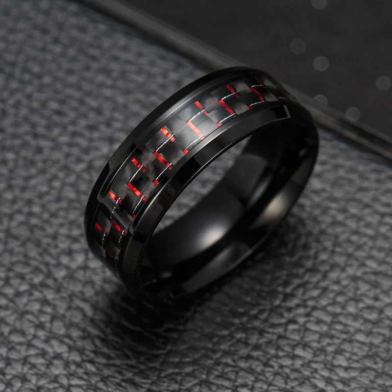 2020 Titanium Steel Black Caon Fiber Rings Fashion Red Blue Ring Anel Masculino Mens Cool JewelryXJ250110