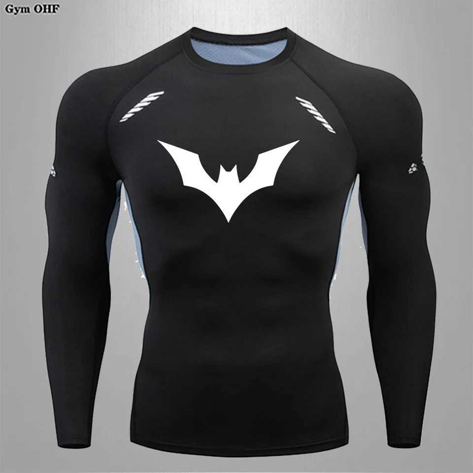 Mens gym T-shirt printed quick drying clothing long sleeved compression jogging Rush protective gym fitness boxing top weightlifting W250111