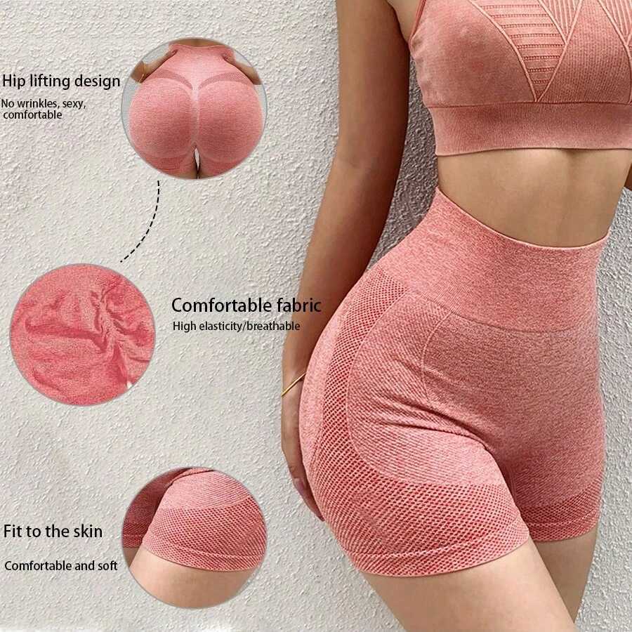 1pc womens solid color hip lifting slim yoga pants - elastic breathable wrinkle free running and fitness shortsXJ250111