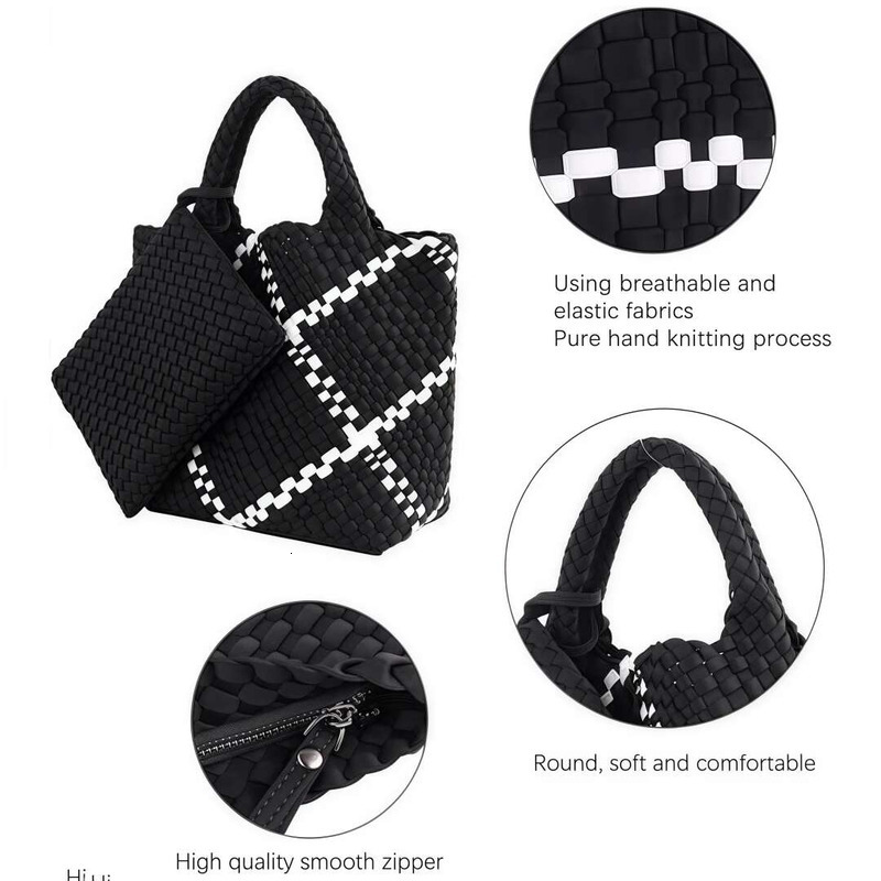 Woven For Women, Summer Beach Handbag Purse Retro Handmade Travel Shoulder Set Neoprene Weave Tote Bag