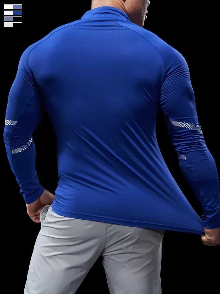 Mens autumn and winter tight fitness suit polo shirt half zip running suit long sleeved quick drying elastic sports thin W250111