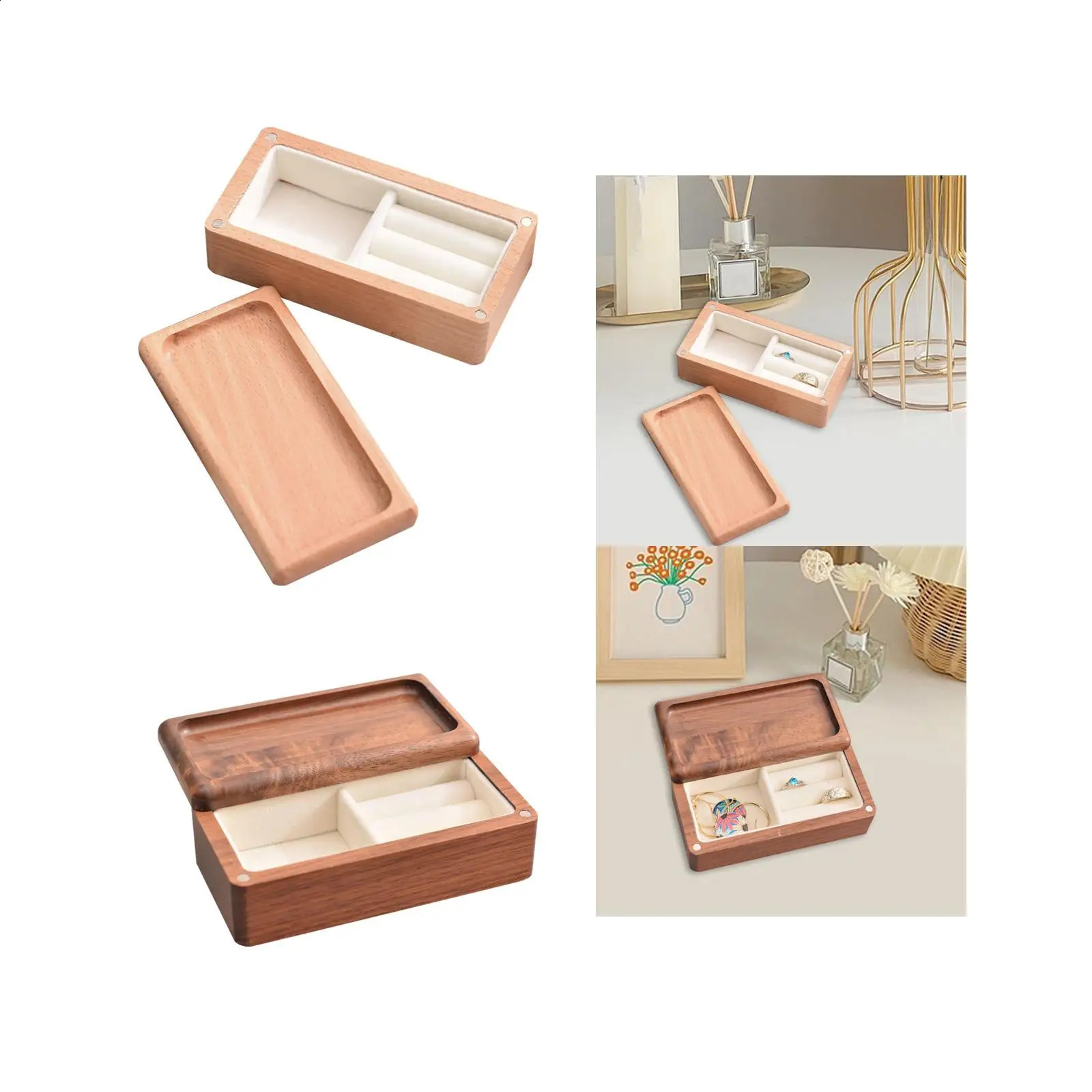Jewelry Box Desktop for Women Lady Wooden Ring Tray Travel Home Organization Holder Trinket Box for Earrings Bracelets Necklaces 250106