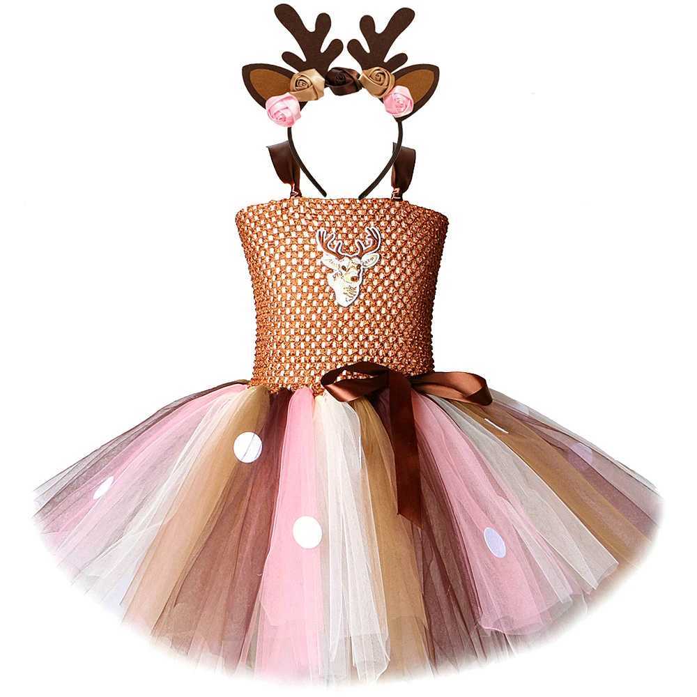 Brown Deer Tutu Girls Dress Christmas Halloween Costume Childrens Reindeer Princess Dress Knee Length Christmas Childrens Clothing W250111