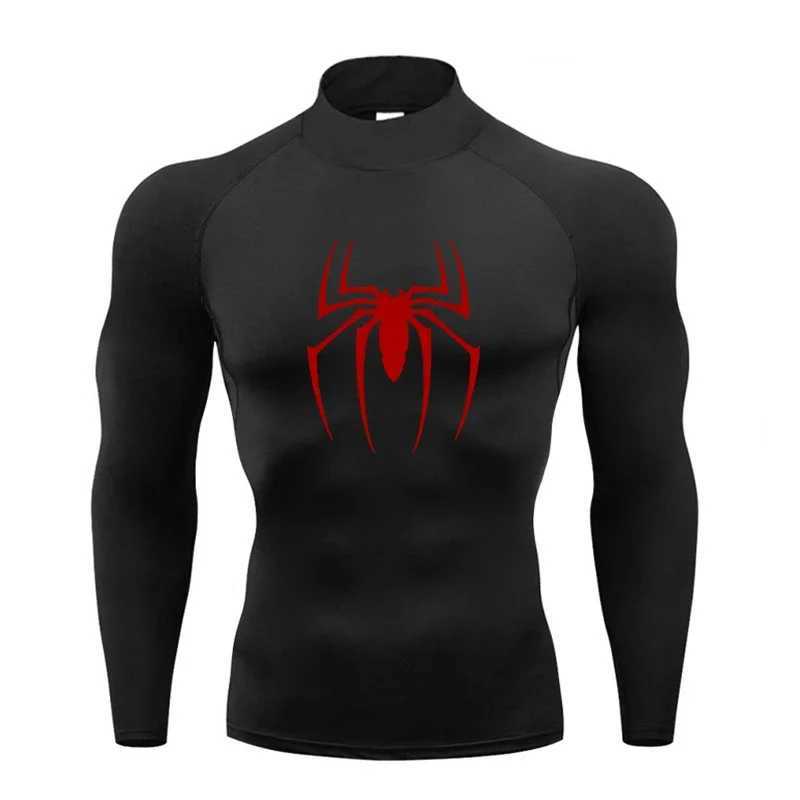 Running T-shirt mens compression shirt autumn tight fitting long sleeved fitness T-shirt red spider sports shirt quick drying fitness suit W250111