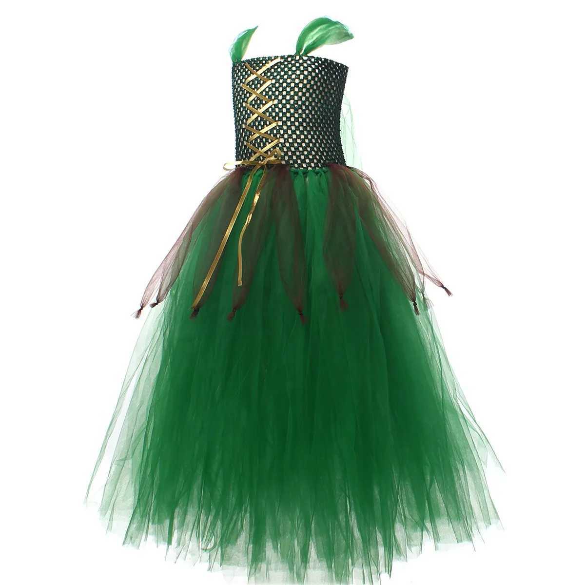 Halloween Childrens Day Girl Elf Role Play Tutu Dance Skills Costume Childrens Role Play Elf Gold Stripe Tutu Skirt Green Dress W250111