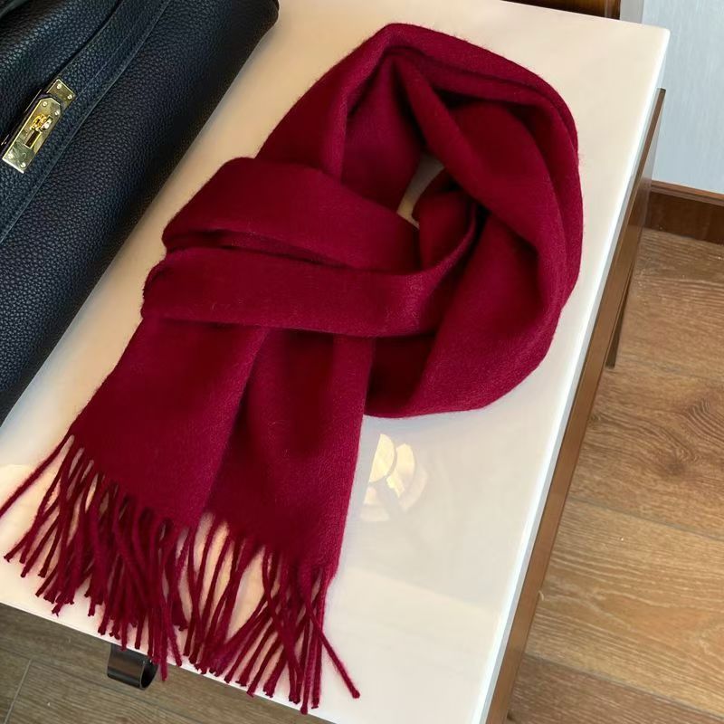 T080 pure wool scarf women's autumn and winter long all-match classic solid color large shawl warm men's neck scarf couple