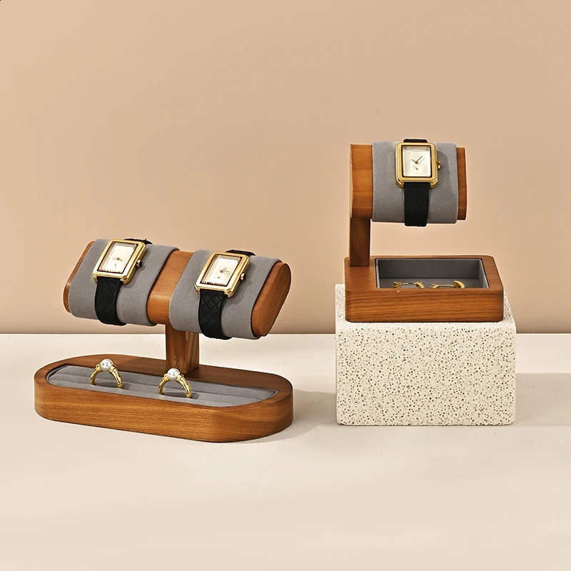 Oirlv Retro Wooden Watch Holder Display Ring Organizer Multi-Function T-Bar Jewelry Display Stand Solid Wood Watch Stand Holder 250106