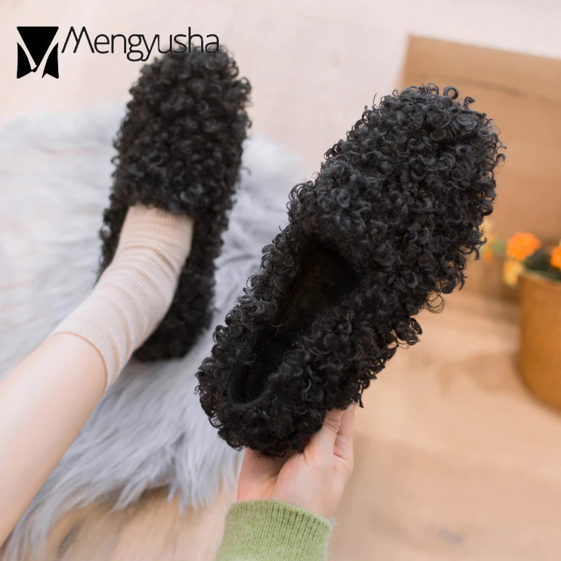 Woman woolen fur flats warm plush shoes women candy color fur loafers ballerina furry moccasins cozy lambswool flats 250106