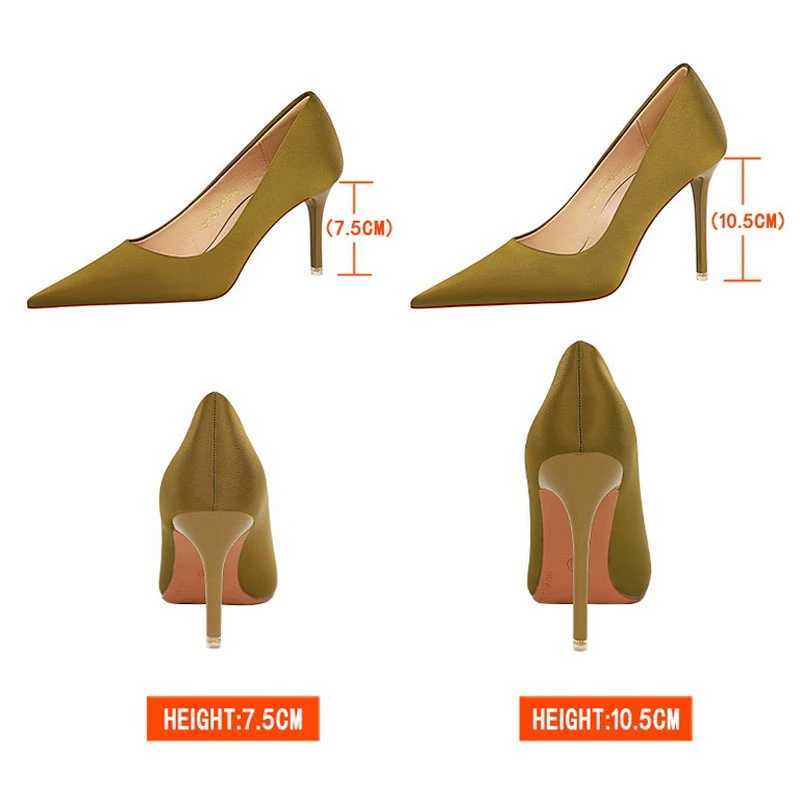 New Arrival BIGTREE Spring Fashion Simple Matching High Heels Ultra Thin High Heels Shallow Mouth Pointed Party Striptease Satin Womens Sngle Shoes T2