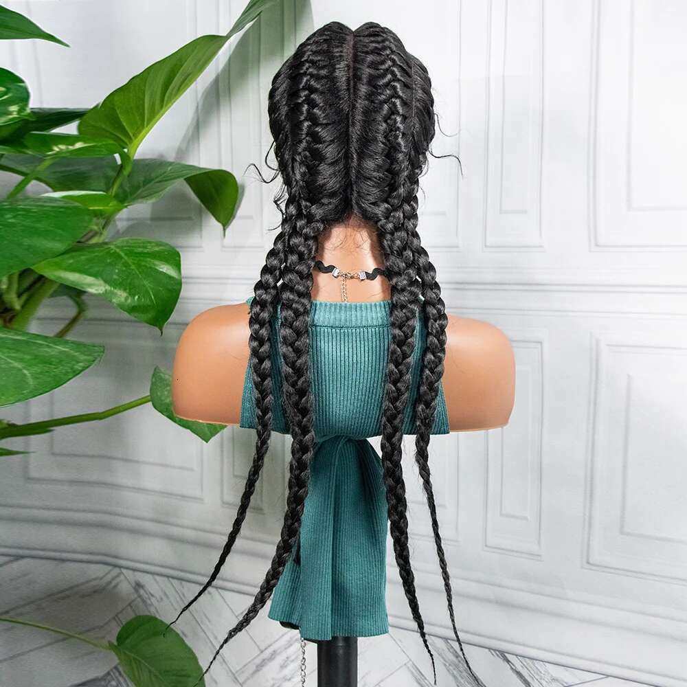 Synthetic Braided With Baby Long 26 Inches Box Braids Wig For Black Women Lace Front Afro Hair Wigs