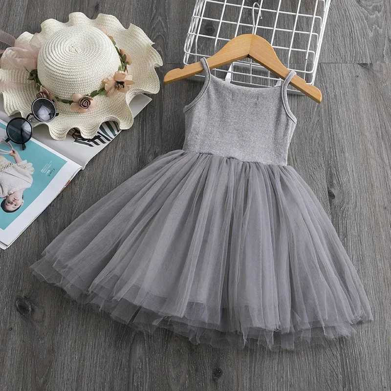 2024 New Girl Princess Slippery Skirt Childrens Sleeveless Tulle Clothing Childrens Birthday Par Vestido Childrens Vacation Tutu Clothing 3 8 Y W25011