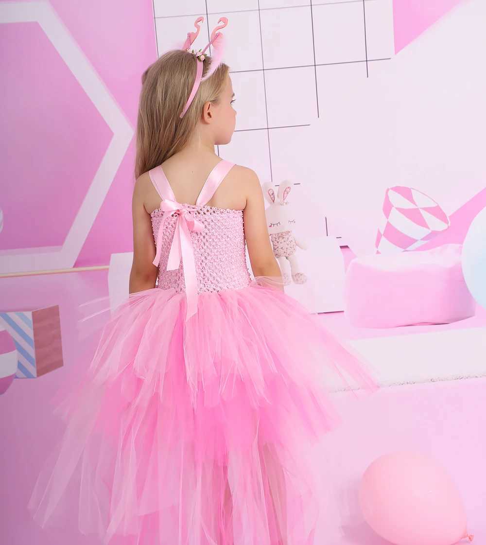 High and low flamingo Tutu dress girls sheer dress pink flamingo costume childrens birthday gift childrens carnival Halloween costume W250111