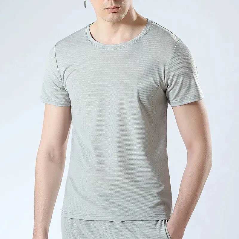 2024 New Summer Ice Silk Mens Cold Short sleeved O-neck Elastic Quick drying Breathable Sweatshirt for Men W250111