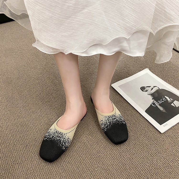 Women Slippers Fashion Flat NEW Bottom Anti-slip New Trendy Square Toe Color Blocked Triple Black Yellow Free shipping