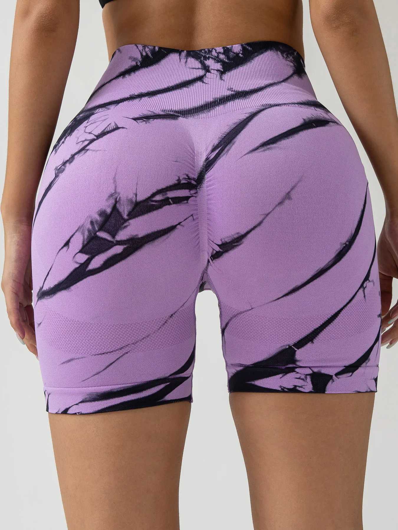 Tie Dye Seamless Push Up Yoga Shorts For Women High Waist Fitness Workout Running Cycling Sports Gym Shorts Peach Butt ShortsXJ250111