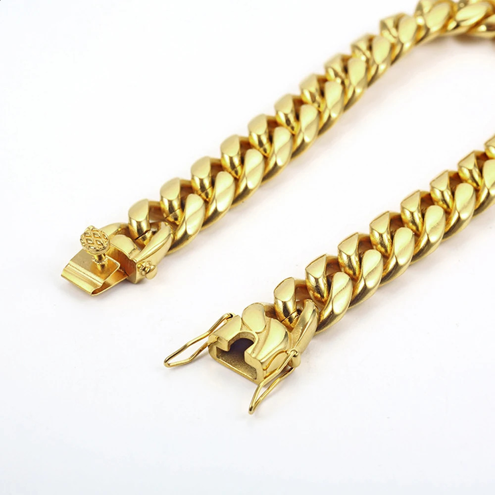 Stainless Steel Miami Curb Cuban Chain Bracelets Hip Hop Gold Plated Jewelry Men Women Accessories Link Lock Clasp Bangles 250110