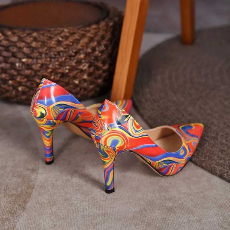 New Arrival New womens highheeled shoes with fashionable oil painting patterns slim highheeled sandals pointy toes sexy casual highheeled shoes with s