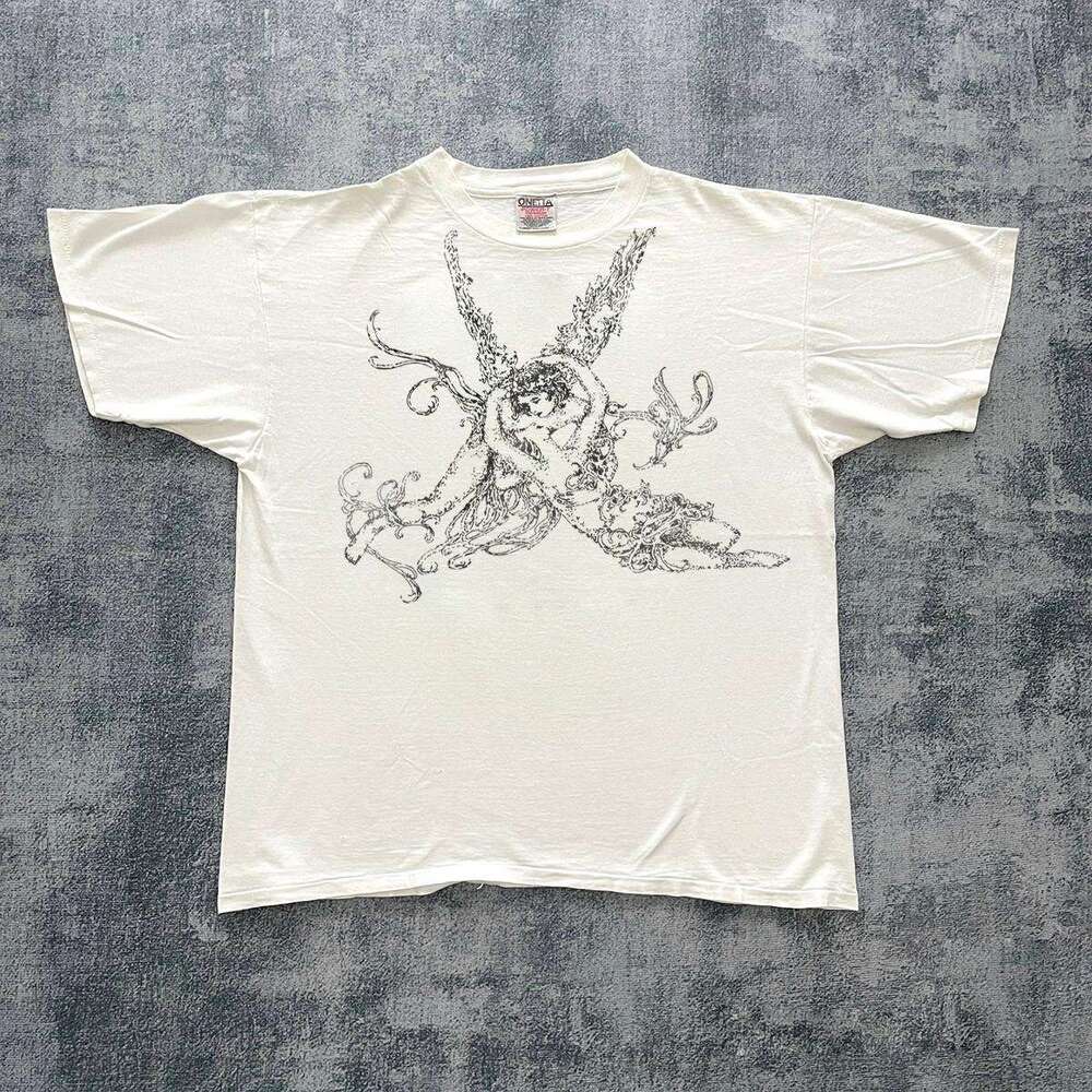 Inspiration washed American couple niche personality versatile short sleeved unique relaxed T-shirt