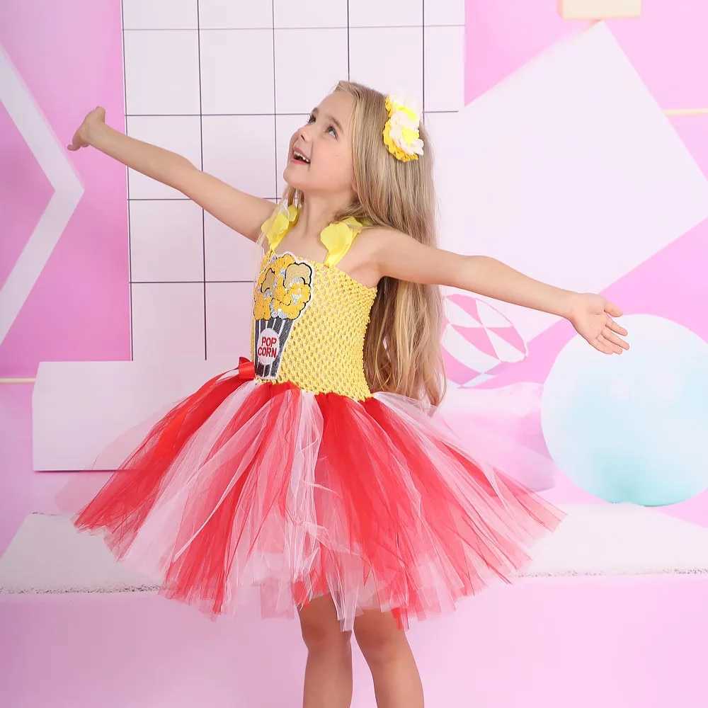 Circus Popcorn Girl Tutu Dress Childrens Birthday Costume Photo Props Preschool Princess Food Dress Halloween Costume W250111