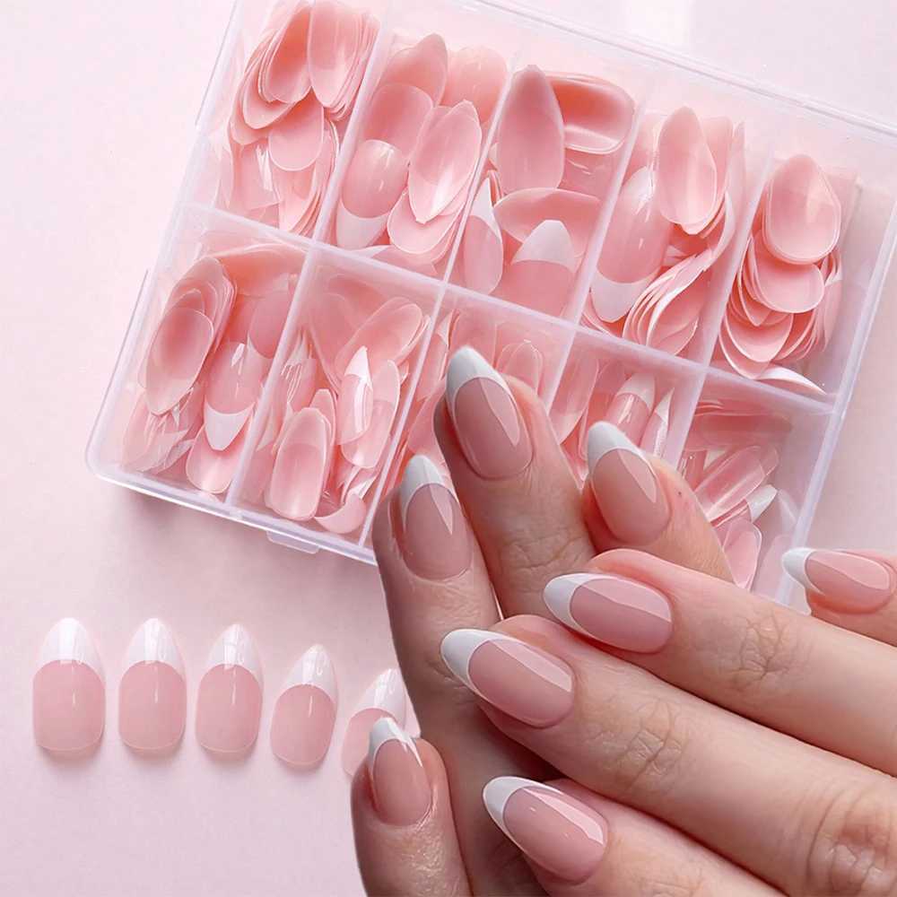 120/150/360pcs Almond Pink French Press on Nails Glossy Almond Finished False Nails Tips Full Cover French Manicure Nail TipsXJ250110