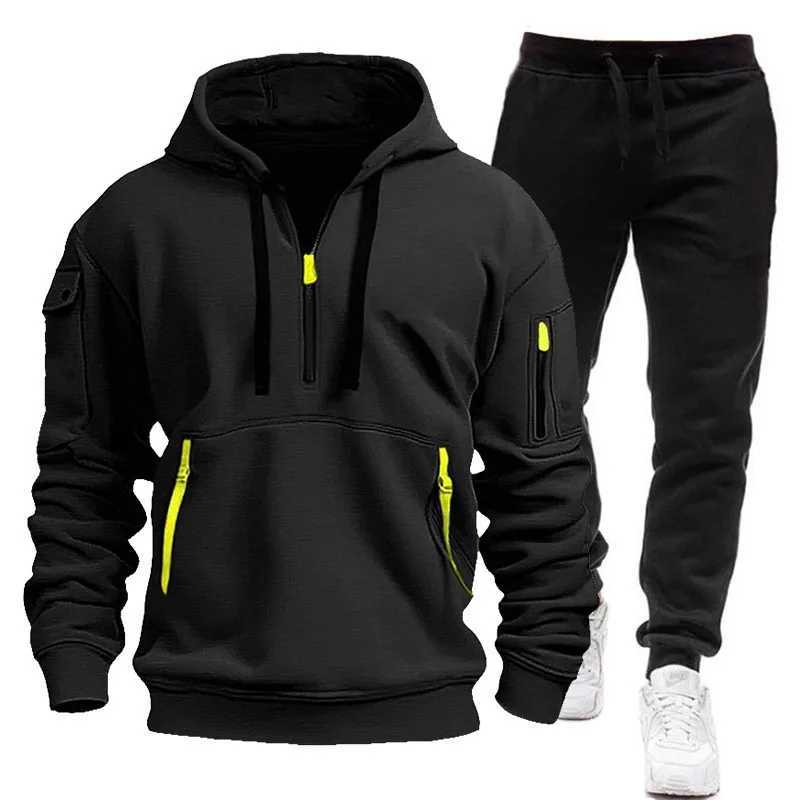 Official website Spring and Autumn mens two-piece hooded sweatshirt with zipper multi pocket zipper mens sportswear W250110
