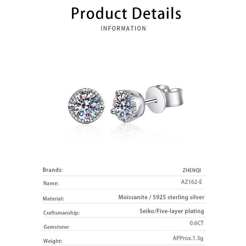 Fashion Earrings 925 Silver Gold Plated 0.6CT Moissanite Diamond Earring Studs Wedding Temperament Glamour Women Fine Jewelry