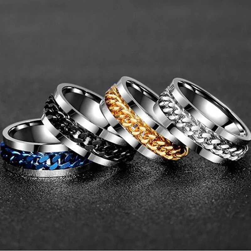 2024 Cool Stainless Steel Rotating Mens Ring High Quality Rotating Chain Punk Womens Jewelry Party Gift W250111