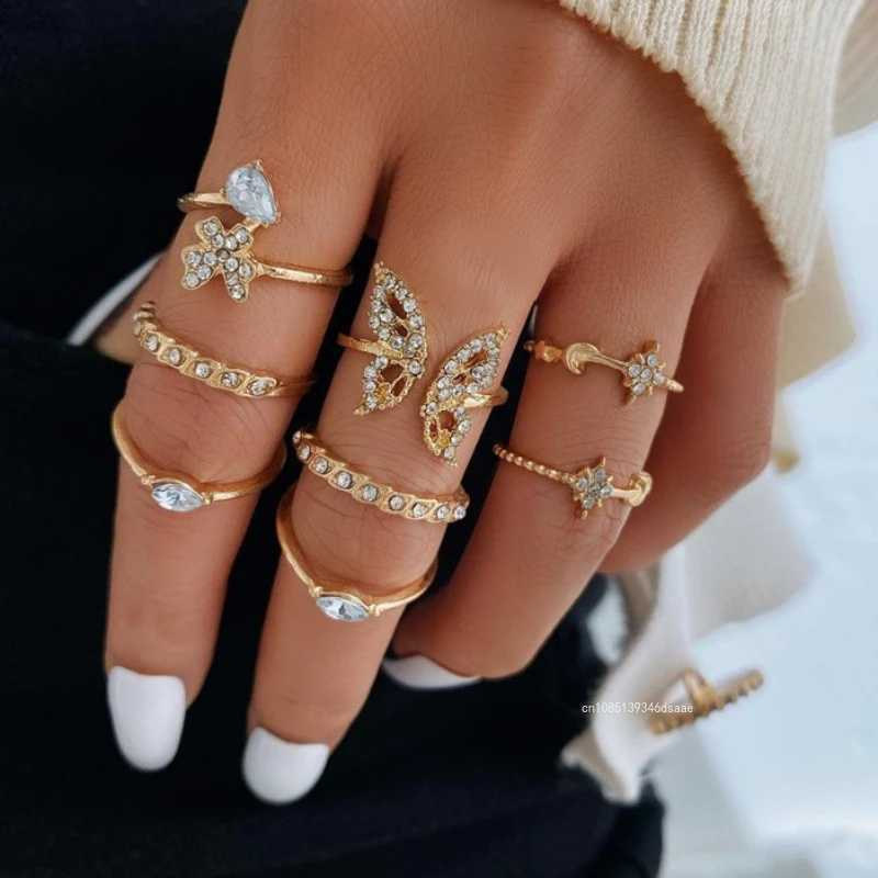 8pcs/set Stainl Steel Rings New Tren Simpler Geometric Fashion Vintage Fine Adjustable Open Rings for Women Jewelry WeddingXJ250110