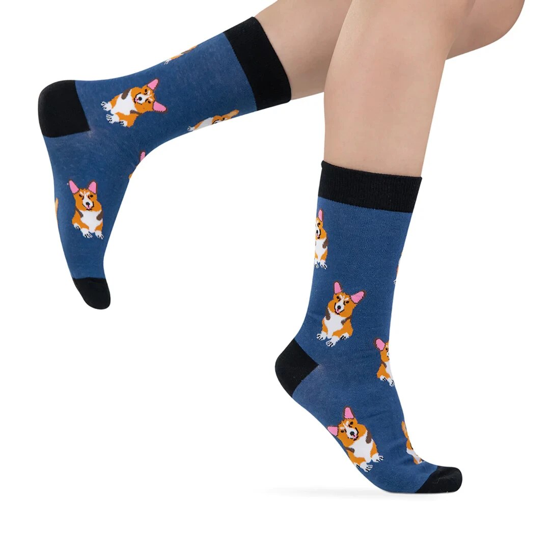 1 Pair Unisex Lovely Corgi Pattern Novelty Funny Comfy Mid Tube Socks Suit In All Seasons For Daily Street