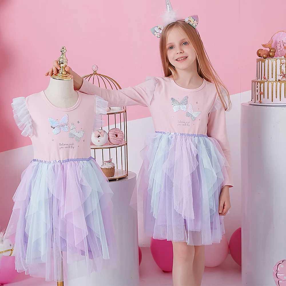 Vegeta girls summer dress childrens butterfly sequin dress girls flame sleeves irregular grid chiffon picture layered princess dress W250111