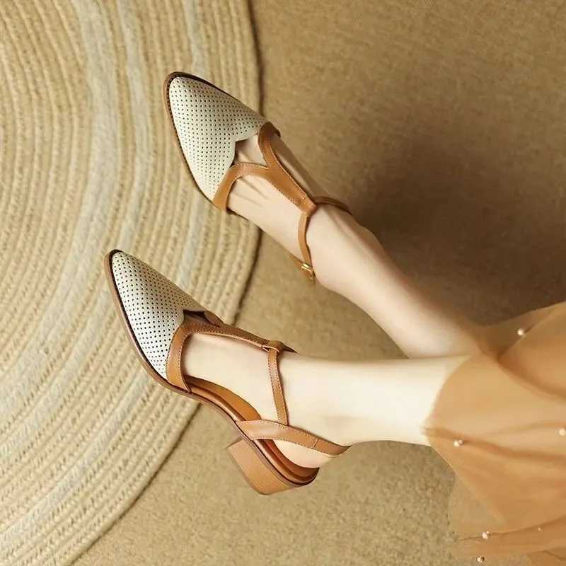 New Arrival Womens denim leather mixed color decal toe ankle shoulder strap heel sandals elegant womens daily dress pump shoes T250110