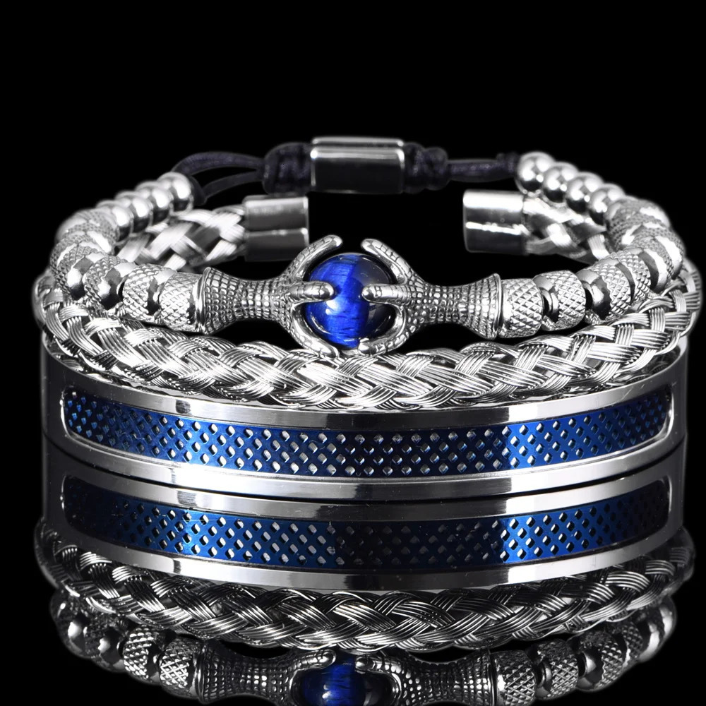 3 pieces/set Charm Mens Bracelet Stainless Steel Handmade Rope Bracelet Eagle Bracelet with Natural Stone Jewelry Direct 250109