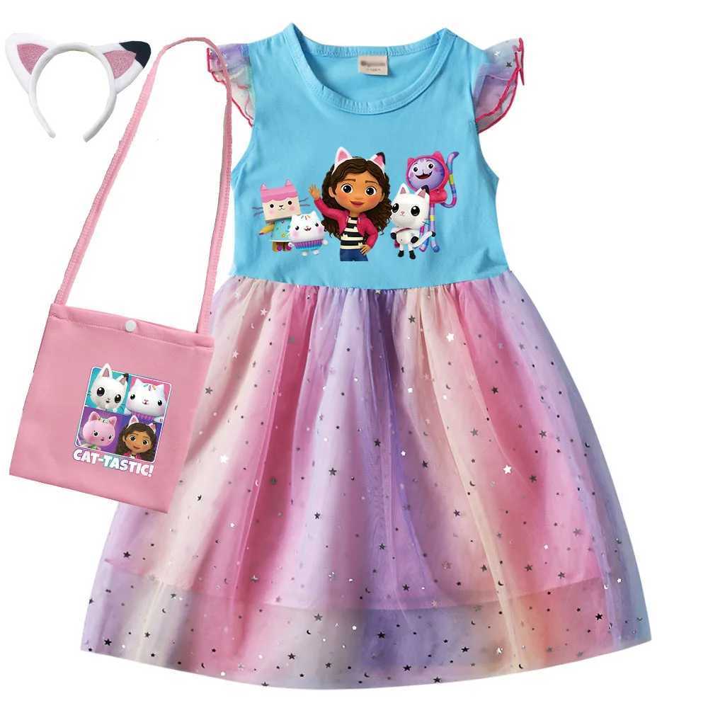 Gabbys Dollhouse Childrens Clothing Girl Princess Dress Bag Childrens Cute Cat Delicious Wedding Par Vestitos W250111