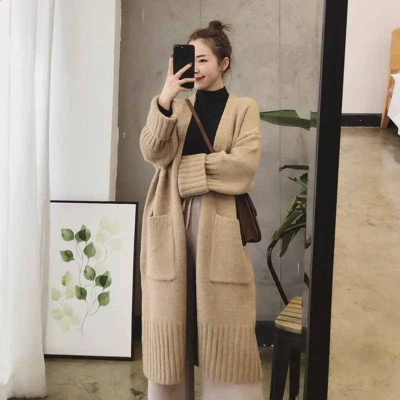 Sweater Cardigan Female Korean Spring and Autumn Sweater Coat Women Loose Medium Length Versatile Knitted Cardigan 250106